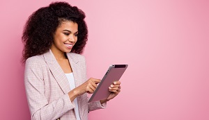Woman with Tablet Smiling